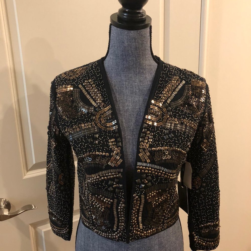Trouve Black Beaded Evening Bolero XS